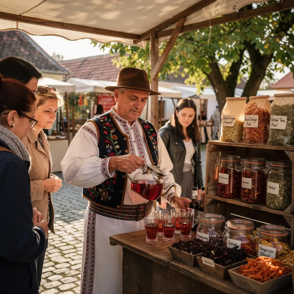 Frissítő vérnarancs tea, díszítve mentával és citromkarikával.